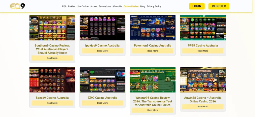 Current EQ9 game lobby showing category navigation and representative game tiles